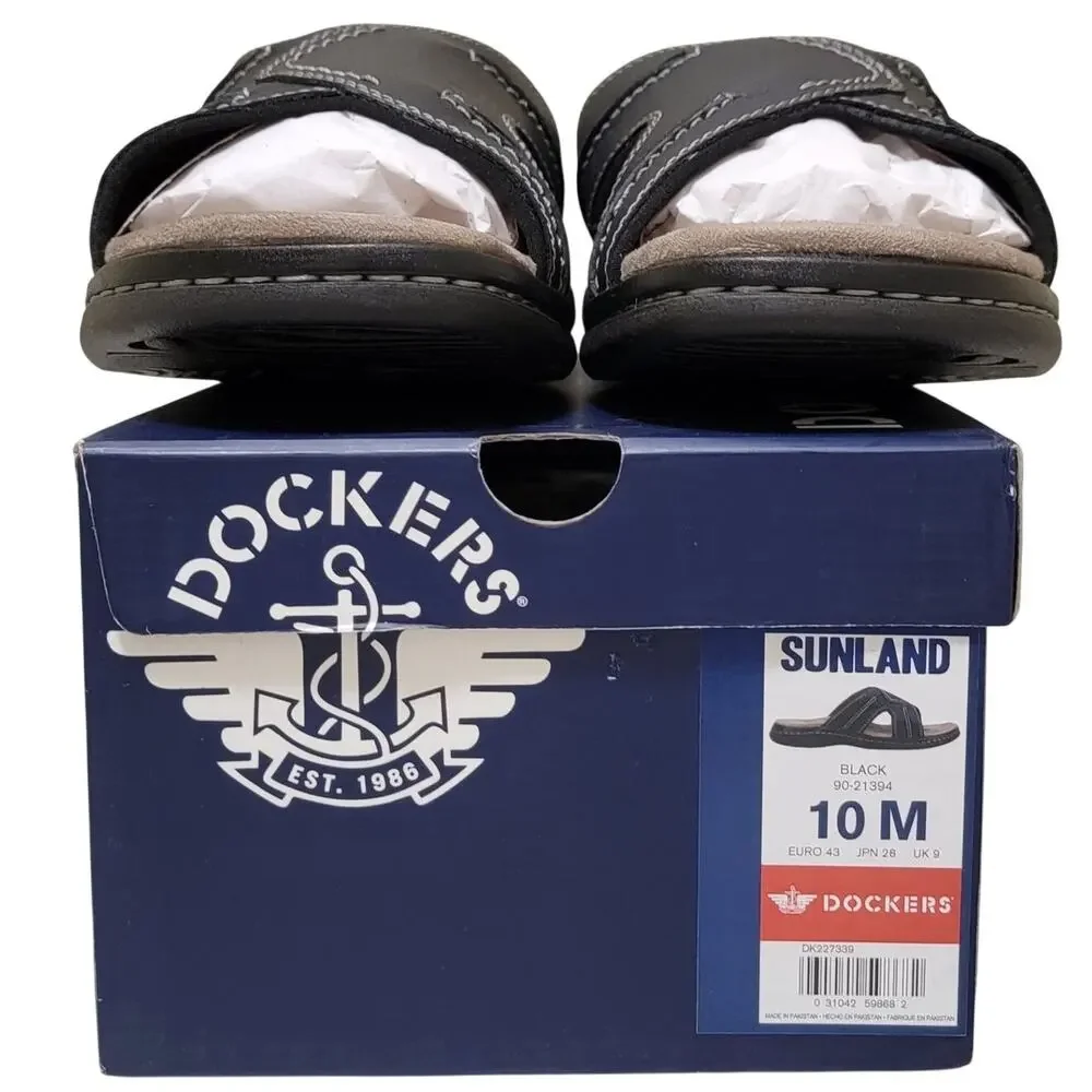 Dockers Men Sunland Casual Slide Sandals Size US 10M Black Faux Leather